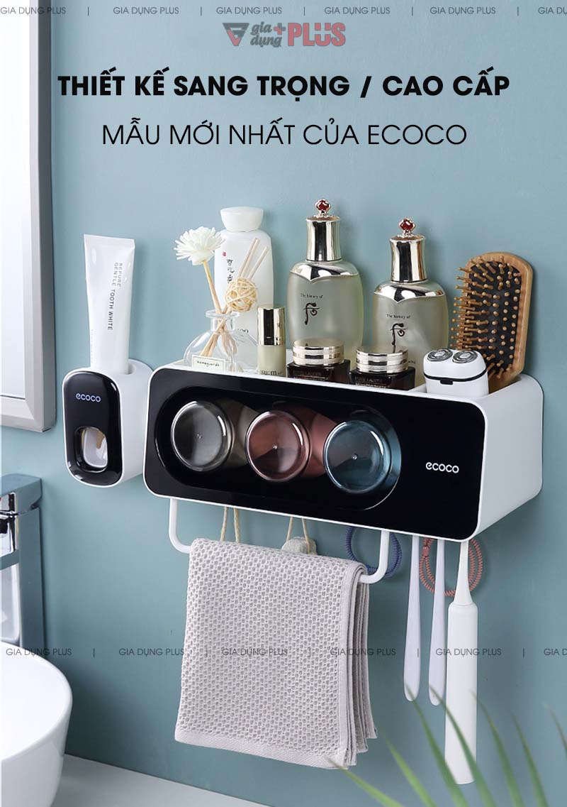 Thiết kế sang trọng và cao cấp, đây là mẫu mới nhất của thương hiệu Ecoco năm 2021 | Bộ kệ để bàn chải đánh răng, đựng đồ đa năng kèm cốc súc miệng Ecoco mẫu mới 