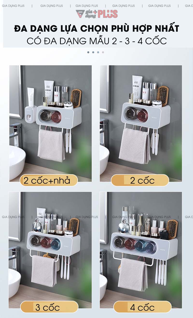 Đa dạng lựa chọn cho gia đình phù hợp - 2 cốc, 3 cốc, 4 cốc với số lượng cốc để phù hợp với không gian và số lượng người dùng chung phòng tắm| Bộ kệ để bàn chải đánh răng, đựng đồ đa năng kèm cốc súc miệng Ecoco mẫu mới 