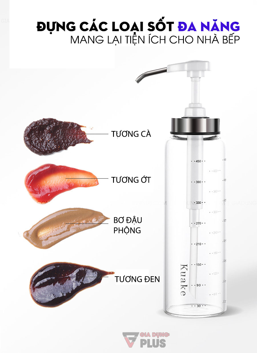 Chai thuỷ tinh đựng nước sốt, tương ớt có vòi nhấn thông minh Kuake | Đa năng với nhiều tác dụng có thể đựng tương cà, tương ớt, bơ đậu phộng...