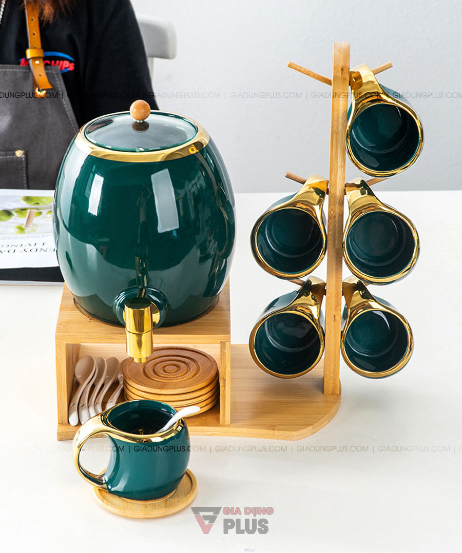  Bộ chum đựng nước & rượu sứ màu xanh ngọc lục bảo Bắc Âu | Là món quà cũng như bộ sản phẩm giúp bạn đón một cái Tết sang trọng hơn cho phòng khách