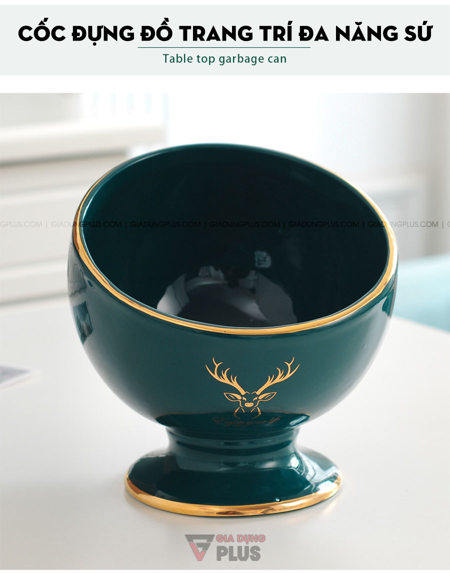 Cốc sứ đặt bàn để đựng đồ đa năng, màu xanh ngọc lục bảo | Đựng chìa khoá, bánh kẹo & giấy... đa năng và tác dụng chính là trang trí 