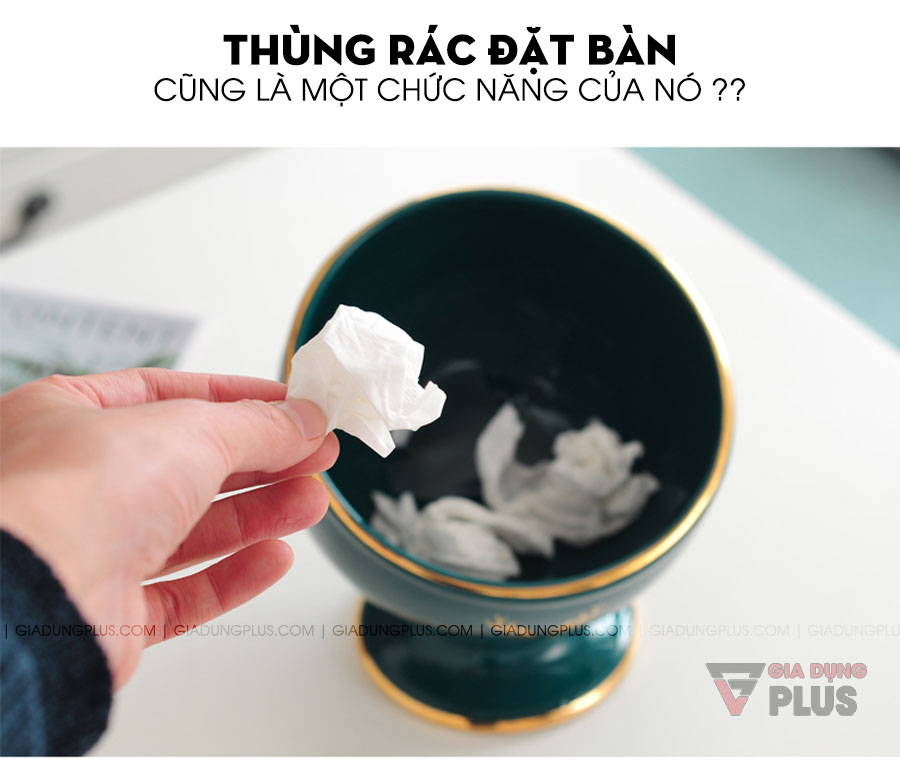 Cốc sứ đặt bàn để đựng đồ đa năng, màu xanh ngọc lục bảo | Dùng để làm thùng rác đặt bàn cũng rất ổn đấy chứ