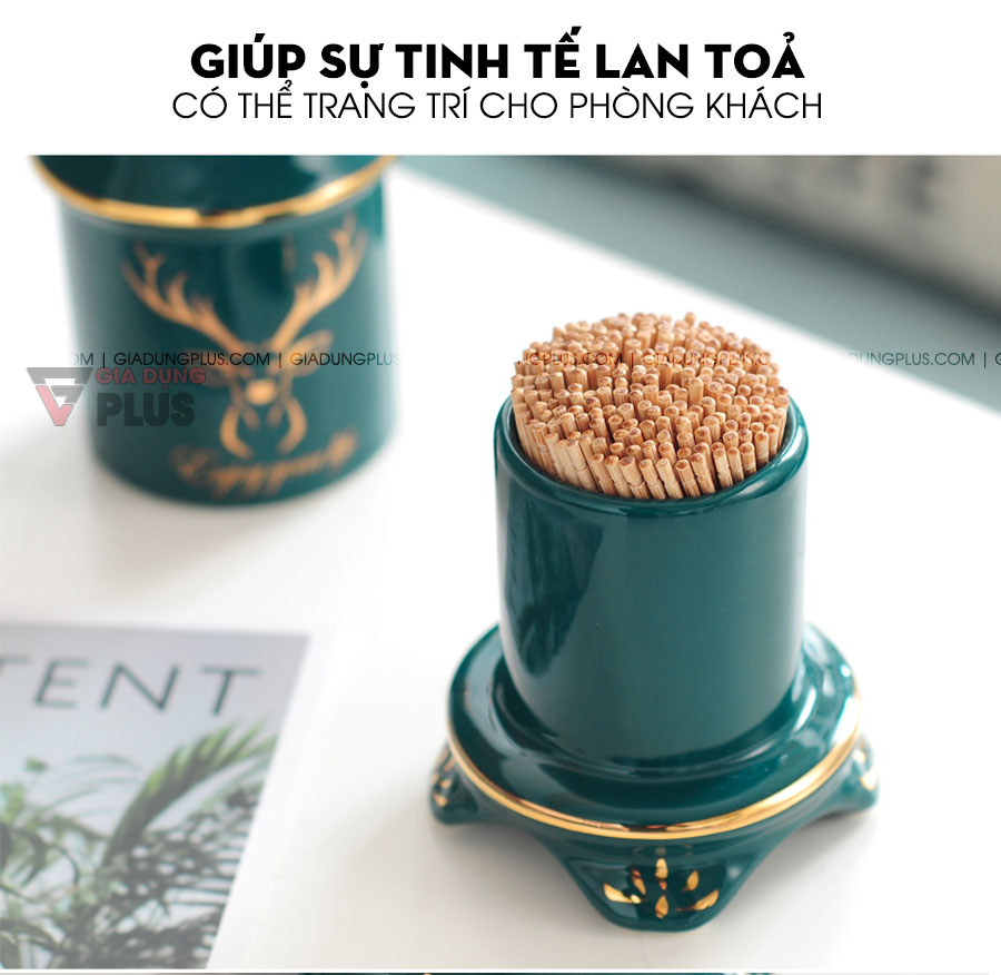 Ống đựng tăm sứ xanh ngọc lục bảo bản cao cấp | Giúp sự tinh tế lan toả sau bữa ăn, xỉa răng và tận hưởng cảm giác thoải mái