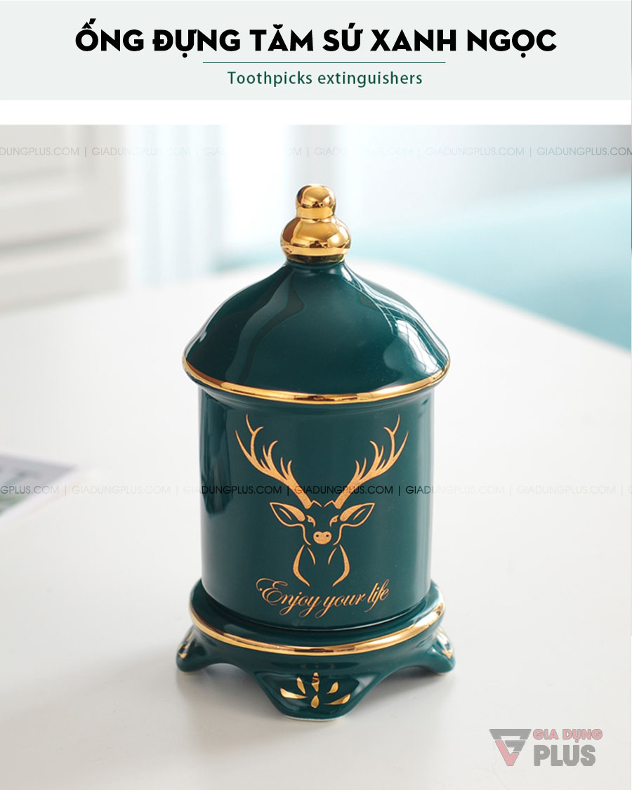 Ống đựng tăm sứ xanh ngọc lục bảo bản cao cấp | Phiên bản cao cấp và sang trọng hơn so với mẫu cũ, tinh xảo đến từng chi tiết