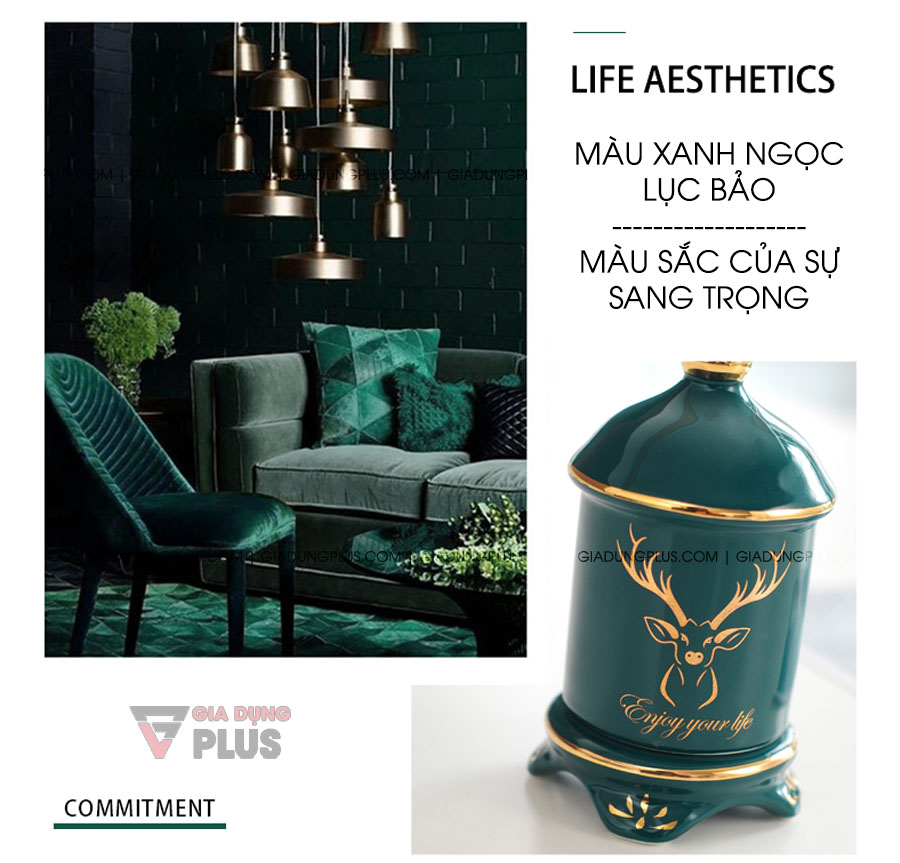 Ống đựng tăm sứ xanh ngọc lục bảo bản cao cấp | Màu xanh ngọc lục bảo - màu sắc của sự sang trọng và cực kỳ bắt mắt