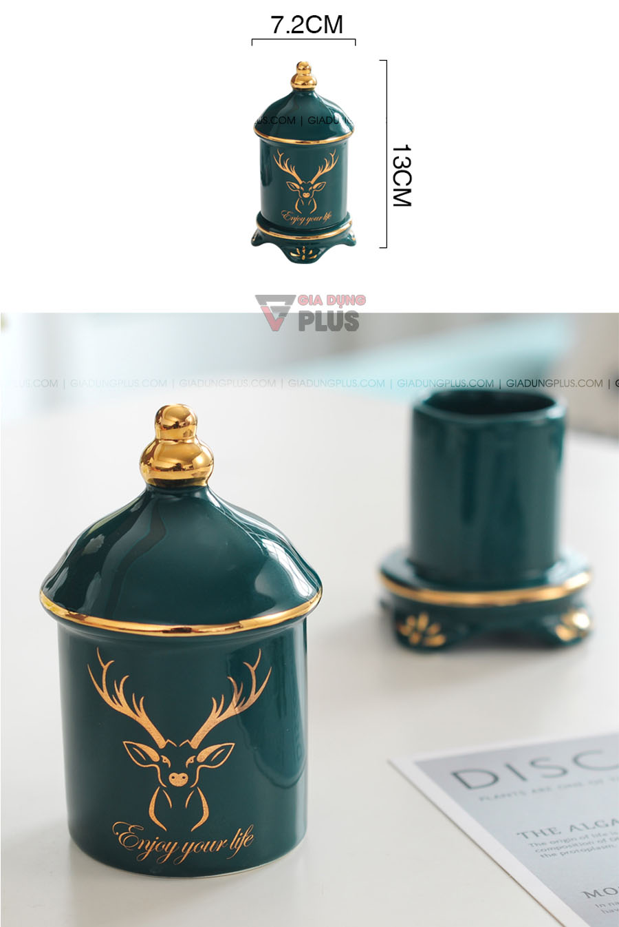 Ống đựng tăm sứ xanh ngọc lục bảo bản cao cấp | Kích thước của sản phẩm