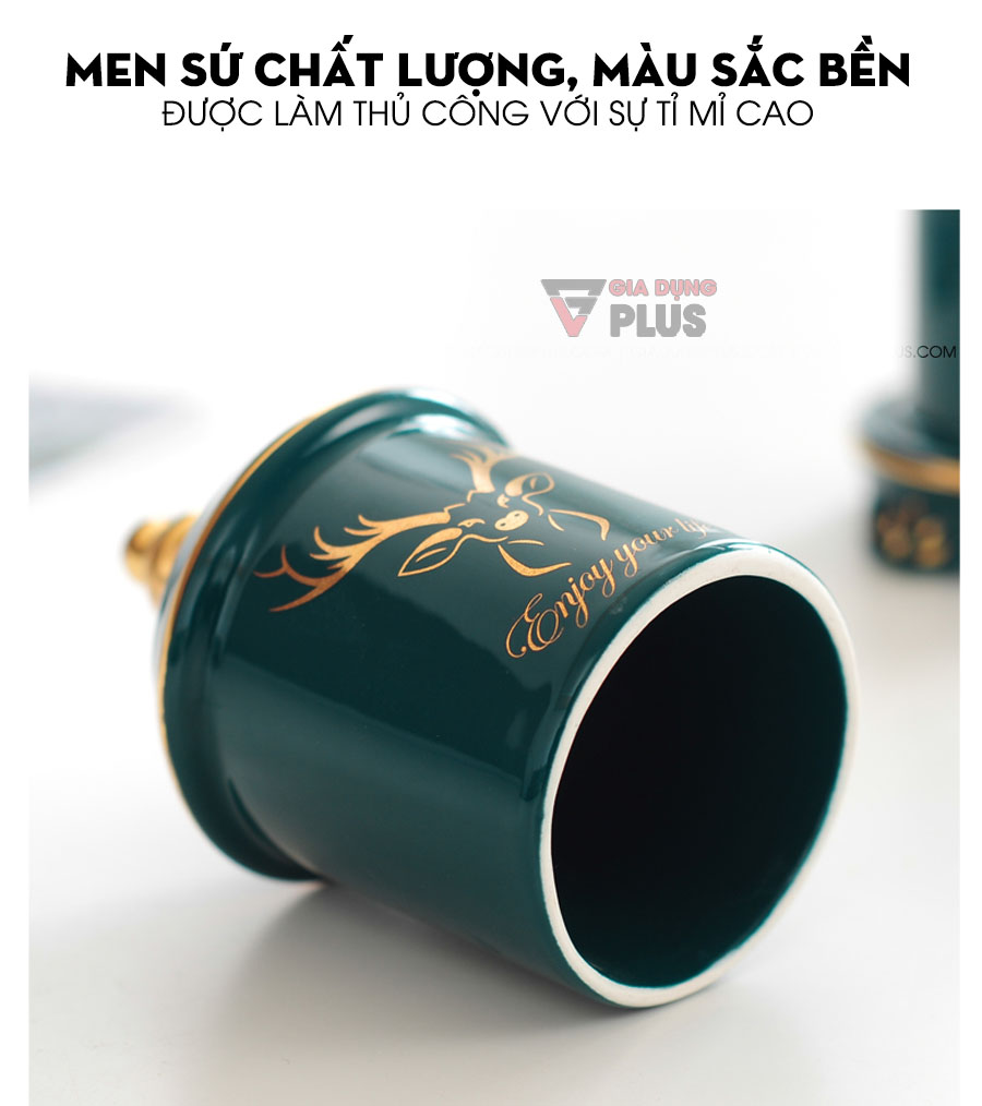 Ống đựng tăm sứ xanh ngọc lục bảo bản cao cấp | Men sứ chất lượng được làm thủ công và tỉ mỉ giúp sản phẩm có giá trị cao
