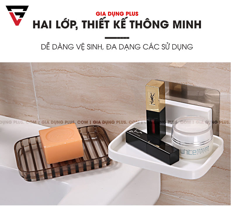 Giá đựng xà bông, xà phòng dán tường ShuangQuing có thiết kế thông minh giúp dễ dàng vệ sinh và ráo nước trong môi trường phòng tắm