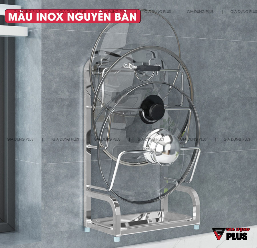 Phiên bản màu inox nguyên bản giúp kệ sáng bóng và cao cấp  | Giá úp vung nồi, thớt đa năng inox 304 Nanjie