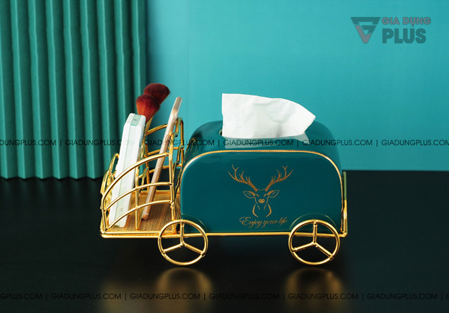 Hộp đựng giấy sứ xanh ngọc lục bảo, kèm kệ mạ vàng | Giúp trang trí phòng khách, phòng ngủ - giúp không gian thêm sang trọng & tinh tế