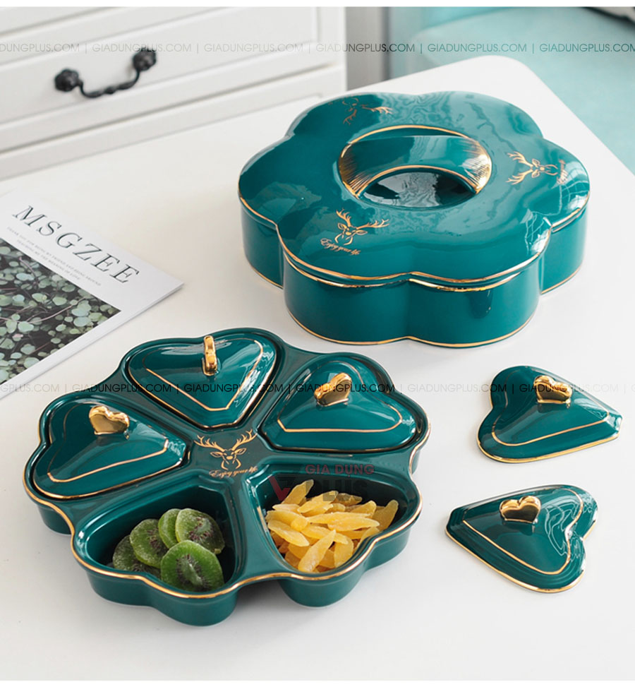 Hộp đựng kẹo mứt sứ bông hoa, màu xanh ngọc lục bảo sang trọng | Bừng sáng cả không gian, không chỉ là hộp đứt mứt mà còn là món đồ trang trí cực kỳ bắt mắt