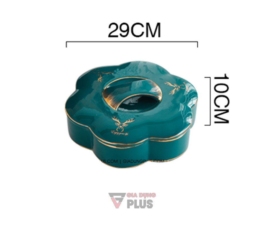 Hộp đựng kẹo mứt sứ bông hoa, màu xanh ngọc lục bảo sang trọng | Kích thước sản phẩm