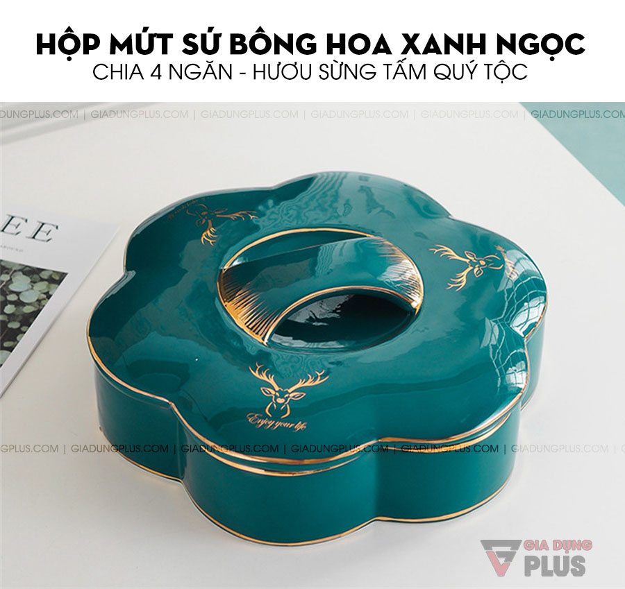 Hộp đựng kẹo mứt sứ bông hoa, màu xanh ngọc lục bảo sang trọng | Phong cách truyền thống nhưng với màu sắc và phong cách quý tộc hơn