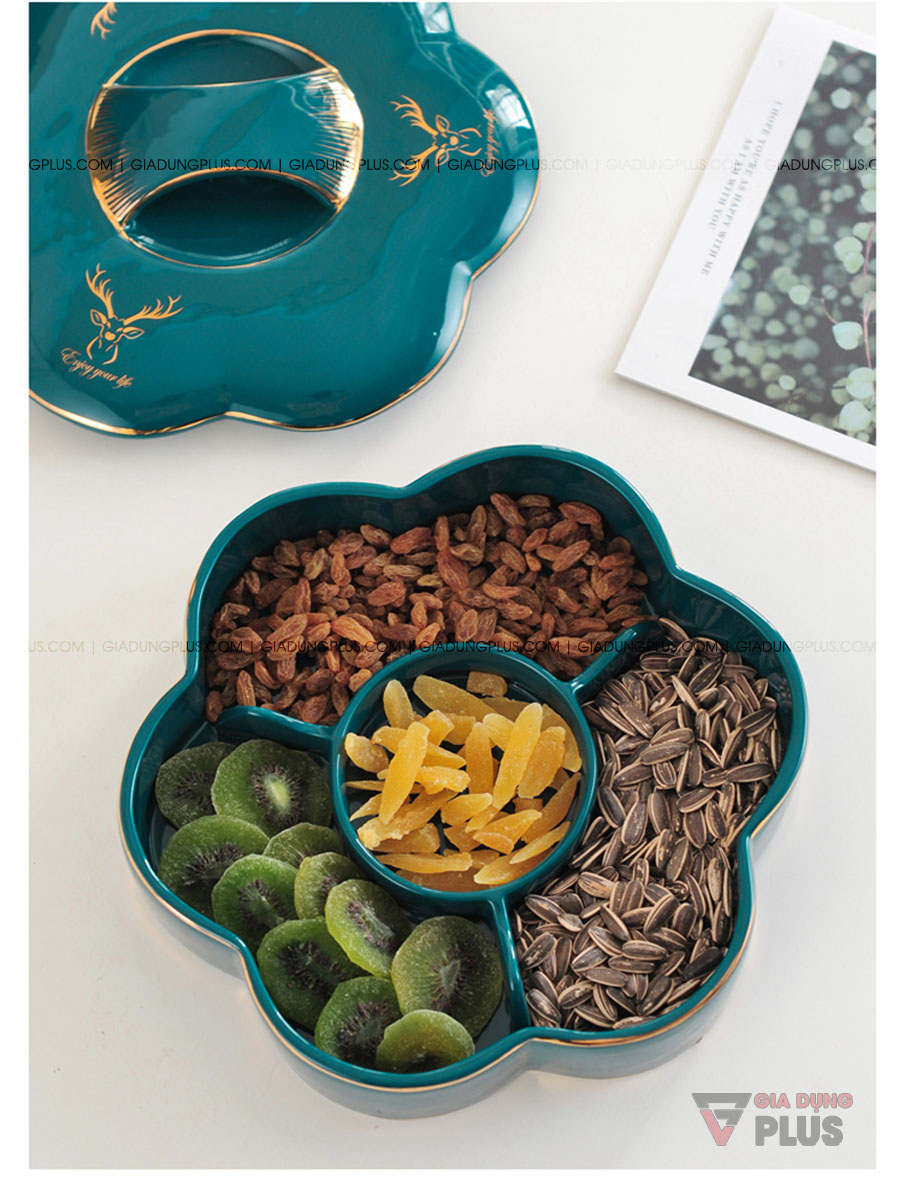 Hộp đựng kẹo mứt sứ bông hoa, màu xanh ngọc lục bảo sang trọng | Đựng được bánh kẹo, mứt, các loại trái cây... gọn gàng và dung tích lớn