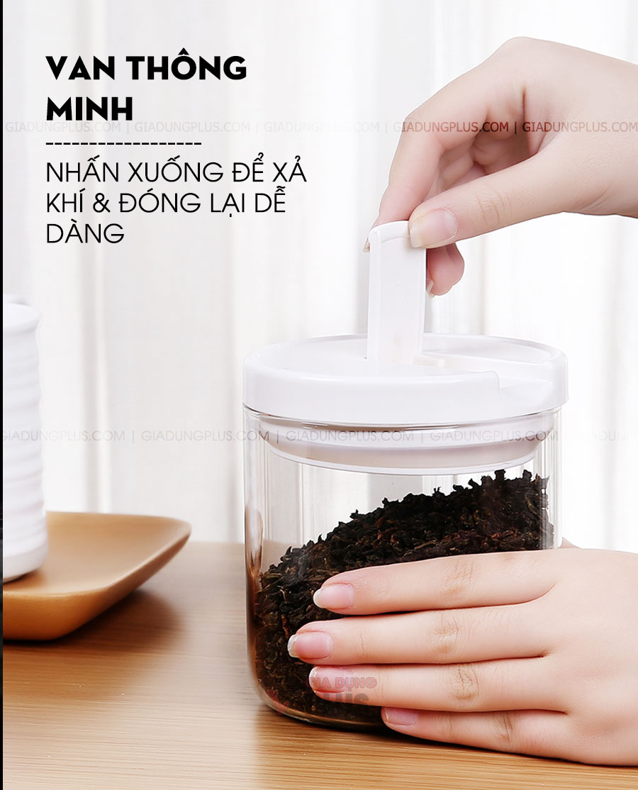 Hộp thuỷ tinh borosilicate đựng thực phẩm đa năng có nắp kín Jianxia | Có van thông minh, giúp thoát khí và chống thoát khí thông minh