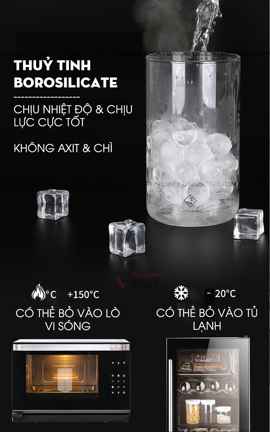 Hộp thuỷ tinh borosilicate đựng thực phẩm đa năng có nắp kín Jianxia | Được làm từ thuỷ tinh cao cấp, chịu lực và chịu nhiệt cực tốt - không gây hại cho sức khoẻ