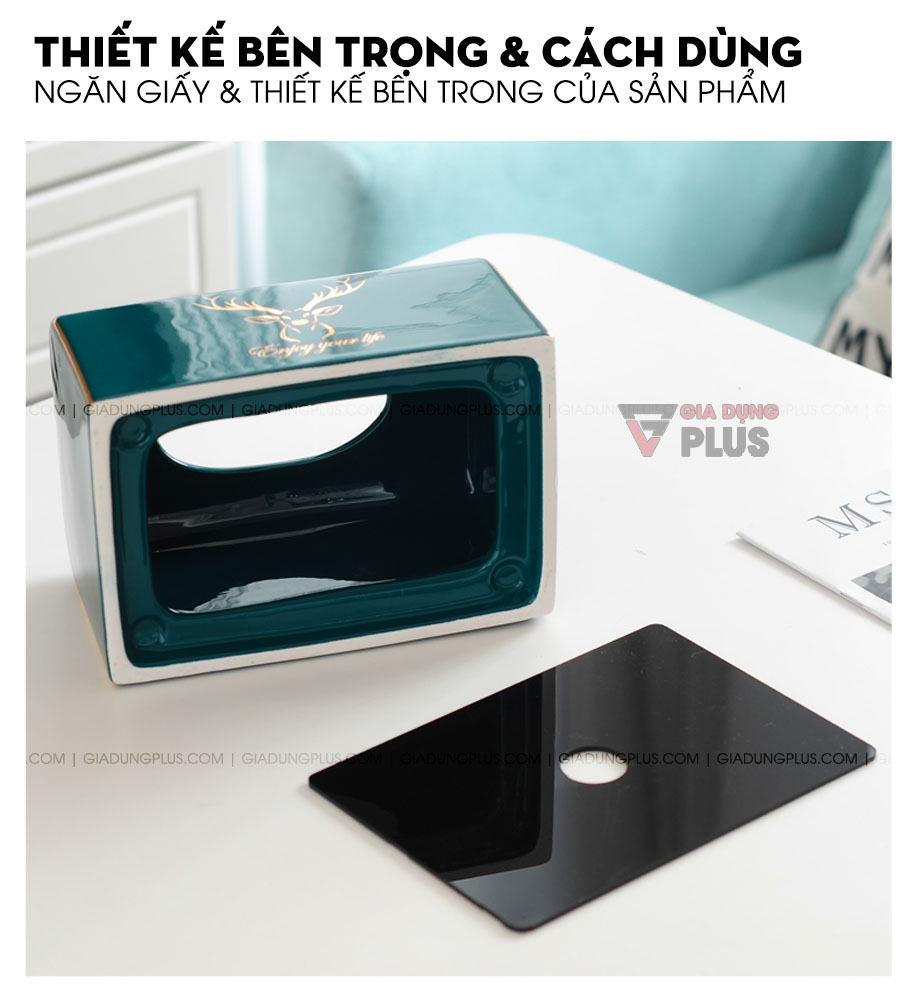 Hộp đựng giấy đặt bàn sứ xanh ngọc phong cách Bắc Âu | Thiết kế bên trong và cách sử dụng của hộp giấy