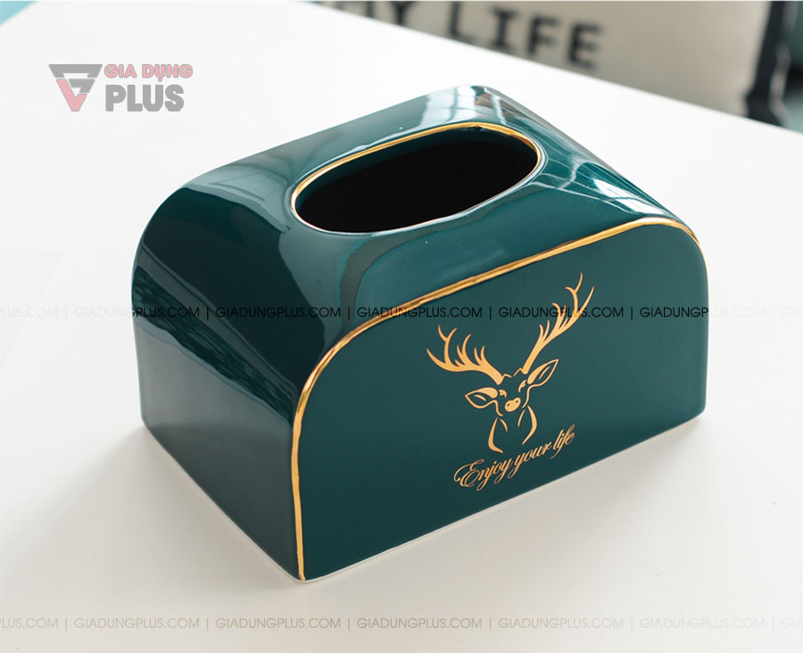 Hộp đựng giấy đặt bàn sứ xanh ngọc phong cách Bắc Âu | Mẫu bo tròn tinh tế