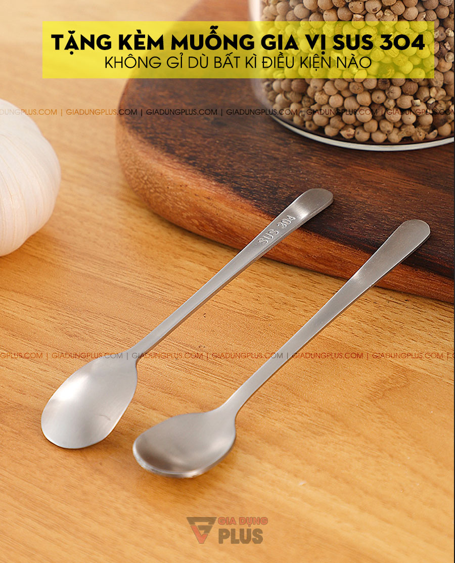 Hủ đựng gia vị nắp bật thuỷ tinh, có tay cầm Kuakue | Được tặng kèm muỗng gia vị bằng INOX 304 cao cấp