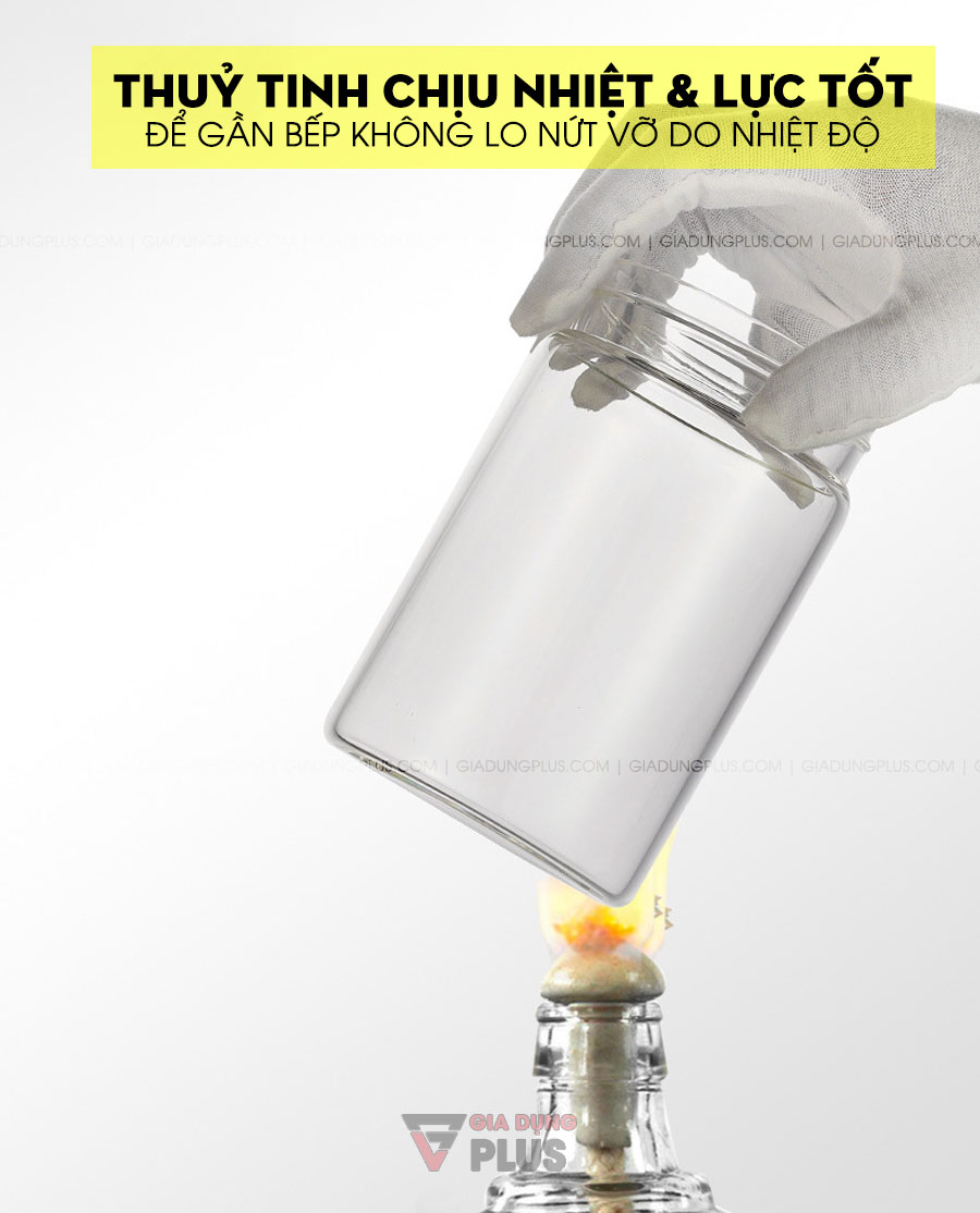 Hủ đựng gia vị nắp bật thuỷ tinh, có tay cầm Kuakue | Thuỷ tinh borosilicate có khả năng chịu nhiệt và chịu lực tốt