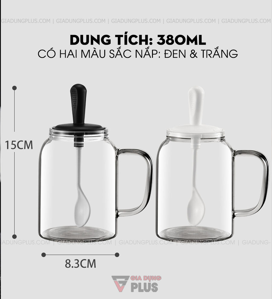 Lọ đựng gia vị thìa liền nắp thông minh có tay cầm Kuake mẫu mới | Kích thước và dung tích sản phẩm, gồm 2 màu sắc là trắng & đen