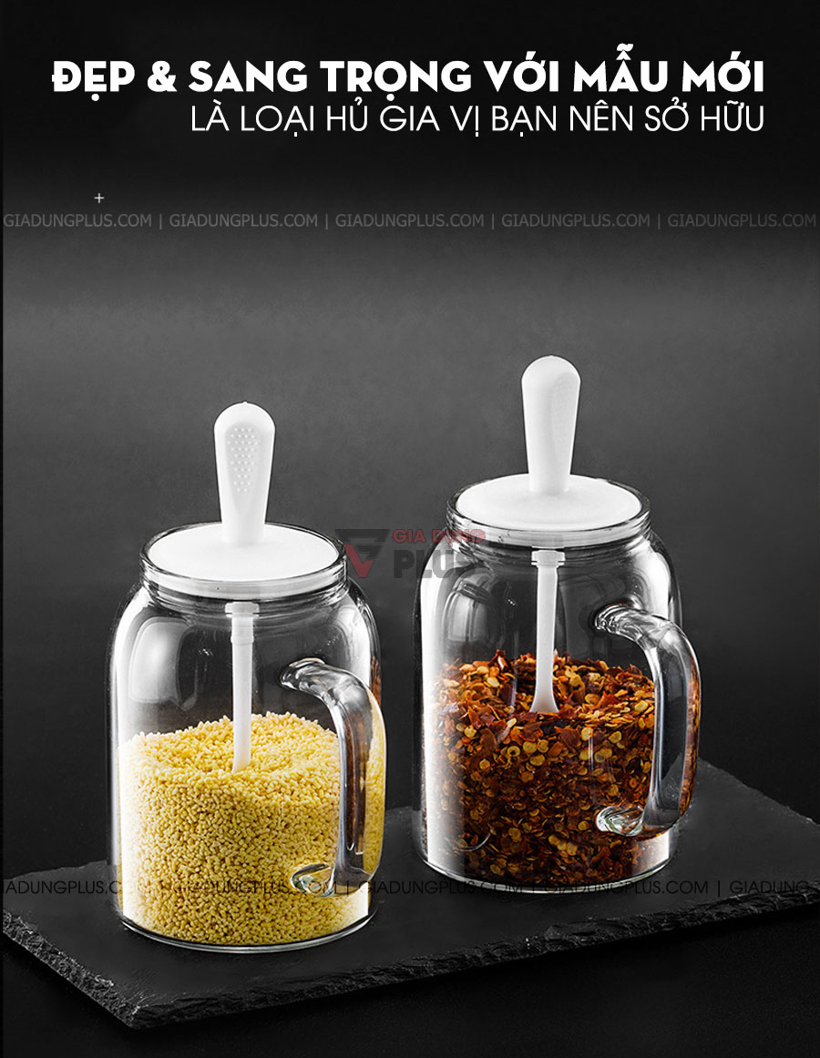 Lọ đựng gia vị thìa liền nắp thông minh có tay cầm Kuake mẫu mới | Đẹp và sang trọng, bắt mắt giúp căn bếp nhà bạn nhìn sáng sủa và gọn gàng hơn