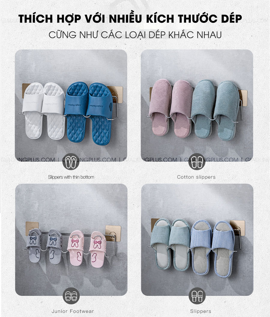 Giá để dép dán tường bằng INOX 304 thông minh ShuangQuing | Thích hợp với nhiều loại dép và kích cỡ dép khác nhau