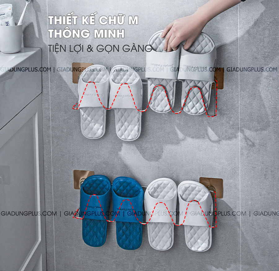 Giá để dép dán tường bằng INOX 304 thông minh ShuangQuing | Thiết kế chữ M thông minh giúp giữ dép gọn gàng và chắc chắn