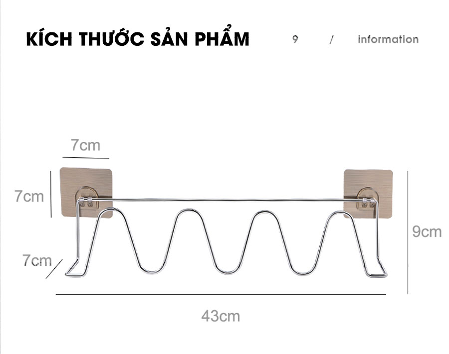 Giá để dép dán tường bằng INOX 304 thông minh ShuangQuing | Kích thước sản phẩm