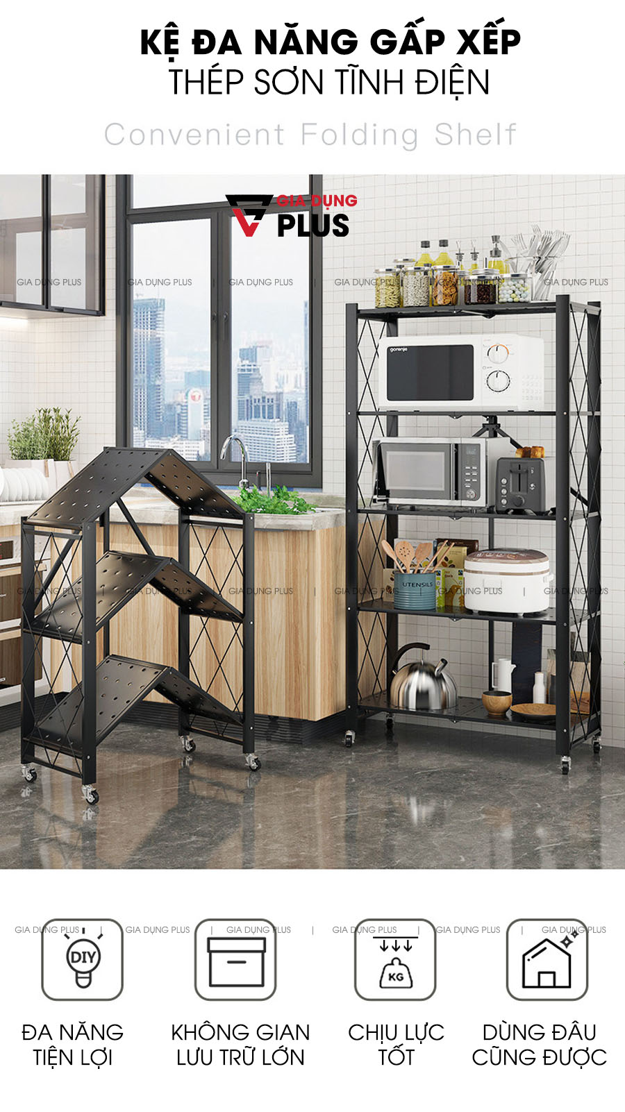 Kệ Đựng Đồ Đa Năng Gấp Gọn Cho Phòng Khách, Bếp, Tắm, Ngủ Cực Kỳ Tiện Lợi Bằng Thép Carbon Chắc Chắn | Nanjie