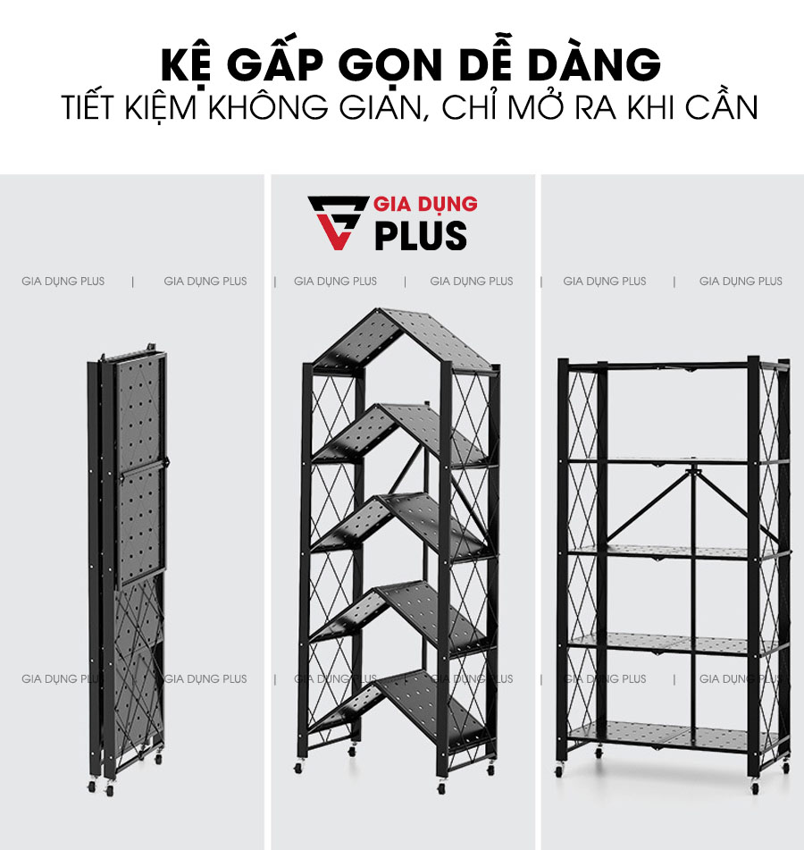 Kệ gấp gọn thông minh giúp tiết kiệm diện tích khi không cần sử dụng tới, và mở ra dễ dàng khi sử dụng | Kệ đựng đồ đa năng gấp gọn thông minh thép carbon Nanjie