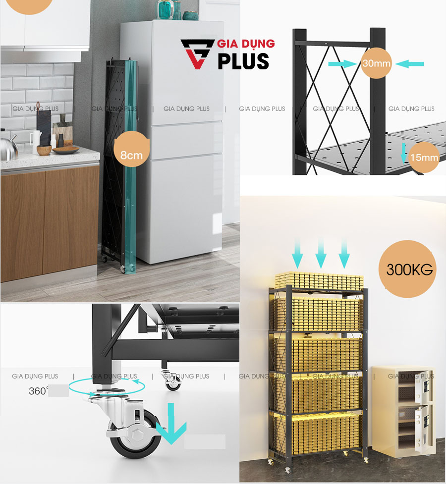 Thiết kế thông minh đến từng chi tiết nhỏ, khả năng chịu lực tới 300KG thoải mái sử dụng mà không sợ gãy nặng | Kệ đựng đồ đa năng gấp gọn thông minh thép carbon Nanjie