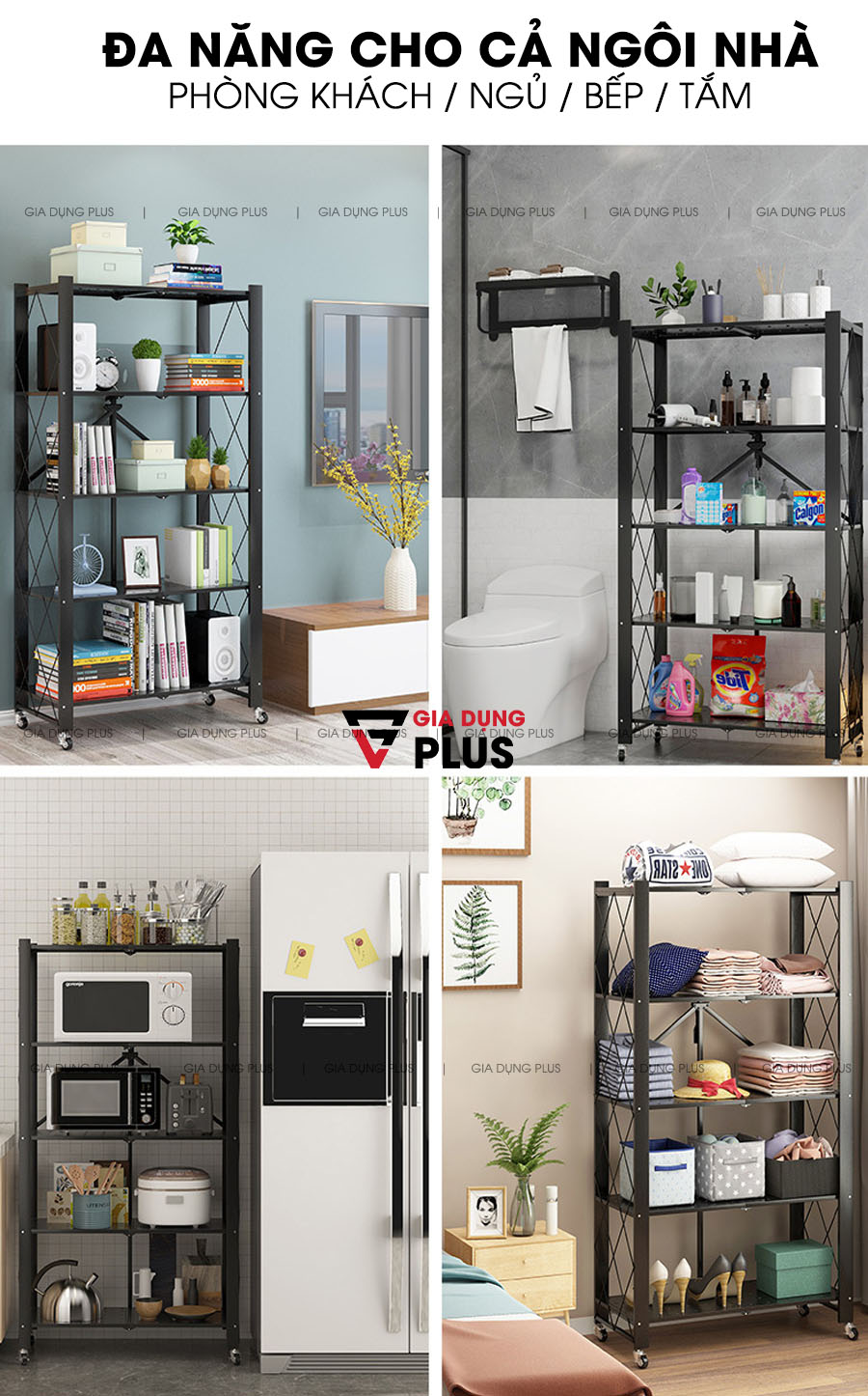 Đa năng cho tất cả không gian trong ngồi nhà như phòng khách, phòng ngủ, phòng tắm... | Kệ đựng đồ đa năng gấp gọn thông minh thép carbon Nanjie
