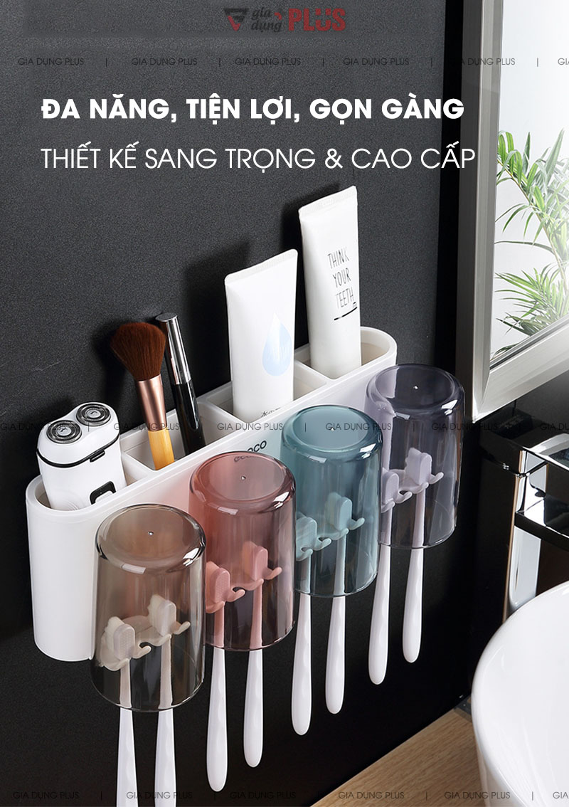 Thiết kế đa năng, tiện lợi & thông minh giúp tiết kiệm không gian phòng tắm và nhà vệ sinh. Là sản phẩm must have cho ngôi nhà hiện đại - cuộc sống tiện ích | Hộp đựng bàn chải, đồ dùng cá nhân kèm cốc súng miệng trong suốt cao cấp Ecoco