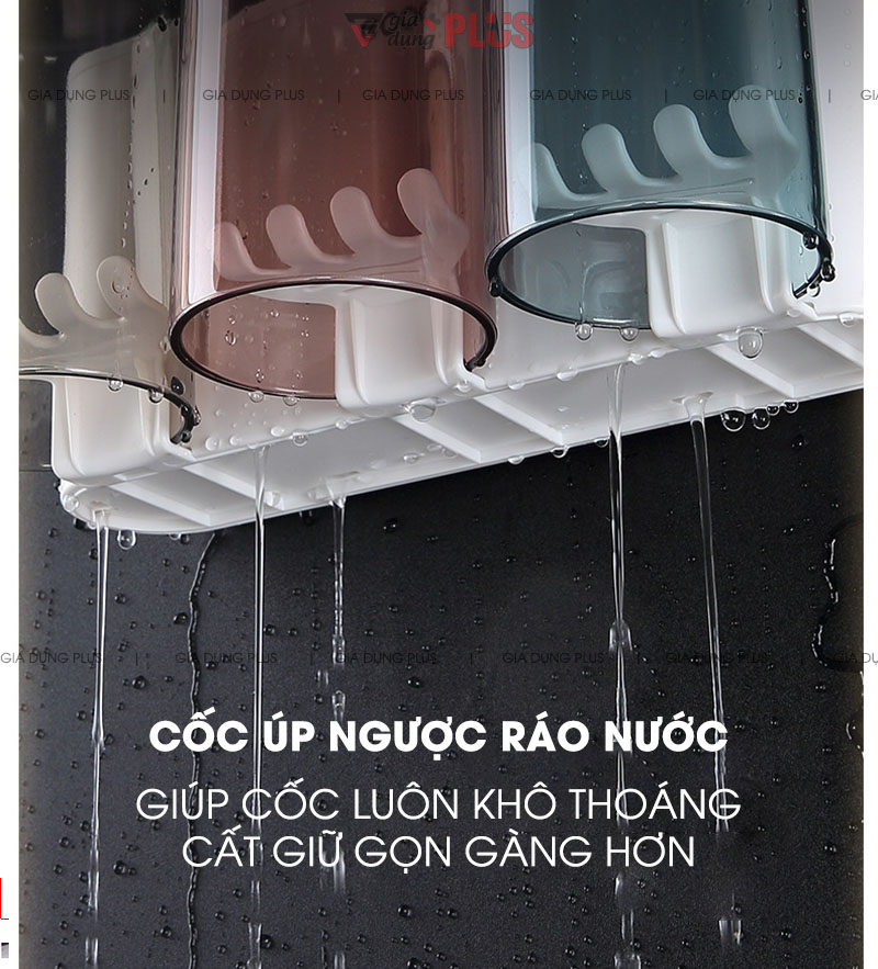 Cốc úp ngược giúp ráo nước giúp cốc súc miệng luôn khô thoáng, giữ vệ sinh và an toàn cho sức khoẻ - cất giữ gọn gàng hơn so với đặt dưới bồn rửa mặt | Hộp đựng bàn chải, đồ dùng cá nhân kèm cốc súng miệng trong suốt cao cấp Ecoco