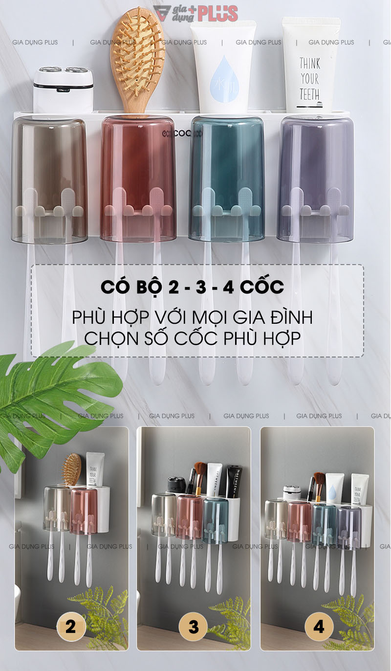 Gồm nhiều phân loại 2 cốc, 3 cốc, 4 cốc phù hợp với mọi gia đình, hãy chọn số lượng cốc phù hợp với gia đình mình nhé | Hộp đựng bàn chải, đồ dùng cá nhân kèm cốc súng miệng trong suốt cao cấp Ecoco