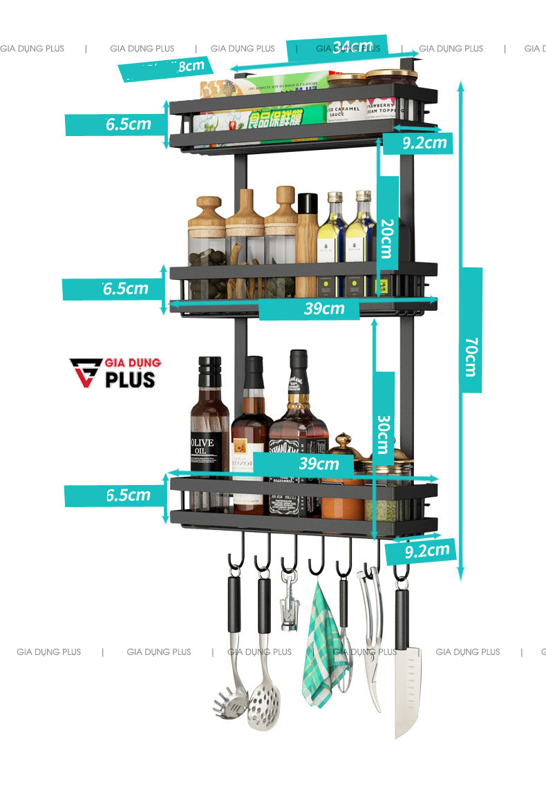 Kích thước của phân loại 3 tầng  | Giỏ treo hông tủ lạnh đa năng thép carbon Nanjie