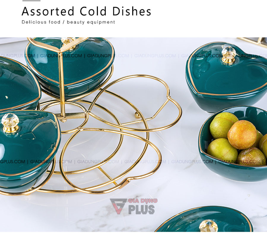 Bộ hộp đựng kẹo mứt bằng sứ gốm xanh ngọc, hình trái tim 5 cánh | Đẹp và được nhiều khách hàng yêu thích nhất trong mùa ngày lễ Tết