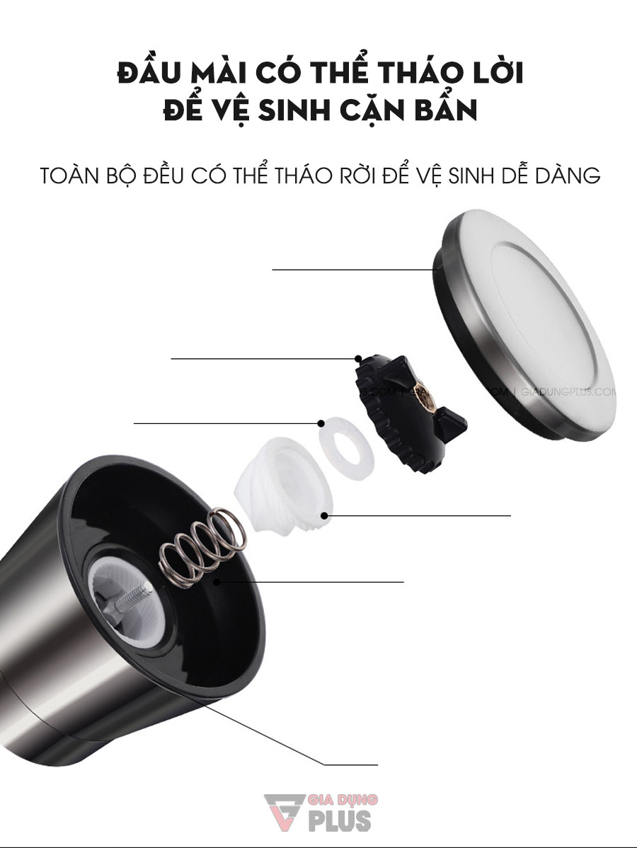 Lọ xay tiêu cầm tay thuỷ tinh cao cấp Kuake | Đầu mài và xay có thể tháo rời để vệ sinh, chống bám cặn bẩn 