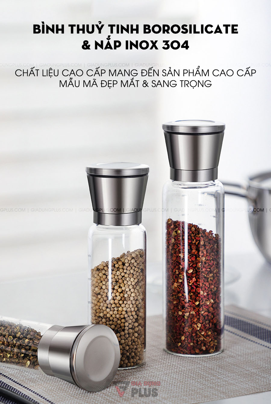 Lọ xay tiêu cầm tay thuỷ tinh cao cấp Kuake | Được làm từ chất liệu cao cấp mang đến một sản phẩm cao cấp