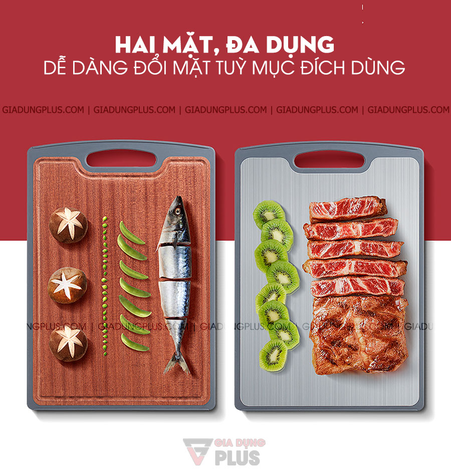 Thớt hai lớp gỗ mun nguyên tấm & INOX 304 cao cấp Jianxia | Có hai mặt nên đa dụng cách sử dụng, luân phiên thay đổi tuỳ mục đích sử dụng