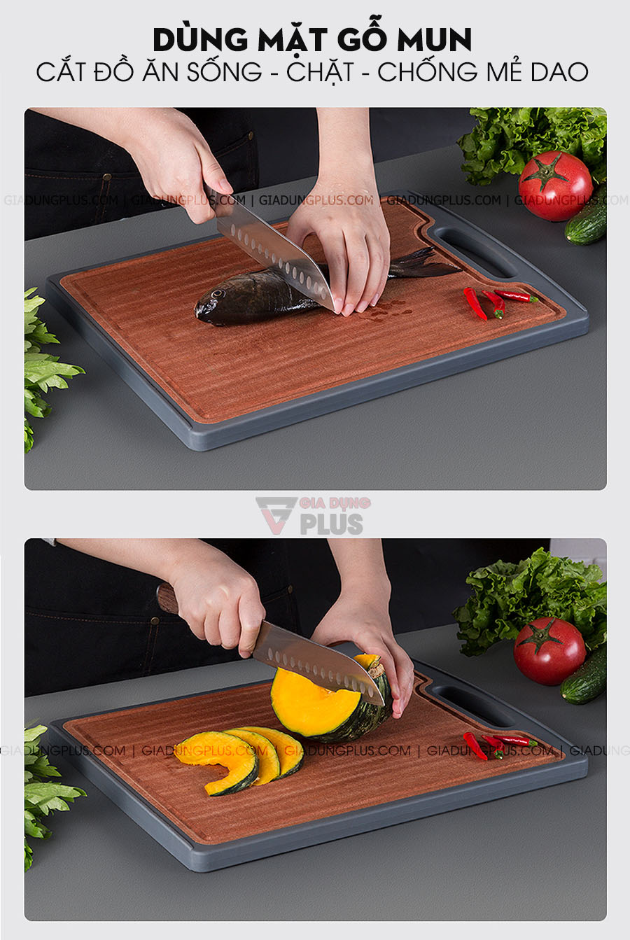 Thớt hai lớp gỗ mun nguyên tấm & INOX 304 cao cấp Jianxia | Một vài gợi ý sử dụng mặt gỗ mun của thớt