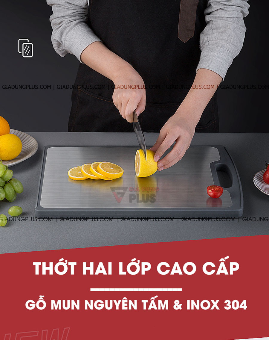  Thớt hai lớp gỗ mun nguyên tấm & INOX 304 cao cấp Jianxia | Được làm từ những nguyên liệu tốt nhất, gỗ nhập khẩu từ Congo - Châu Phi