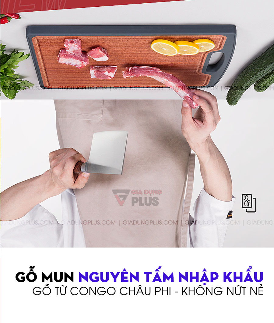  Thớt hai lớp gỗ mun nguyên tấm & INOX 304 cao cấp Jianxia | Được làm từ những nguyên liệu tốt nhất, gỗ nhập khẩu từ Congo - Châu Phi
