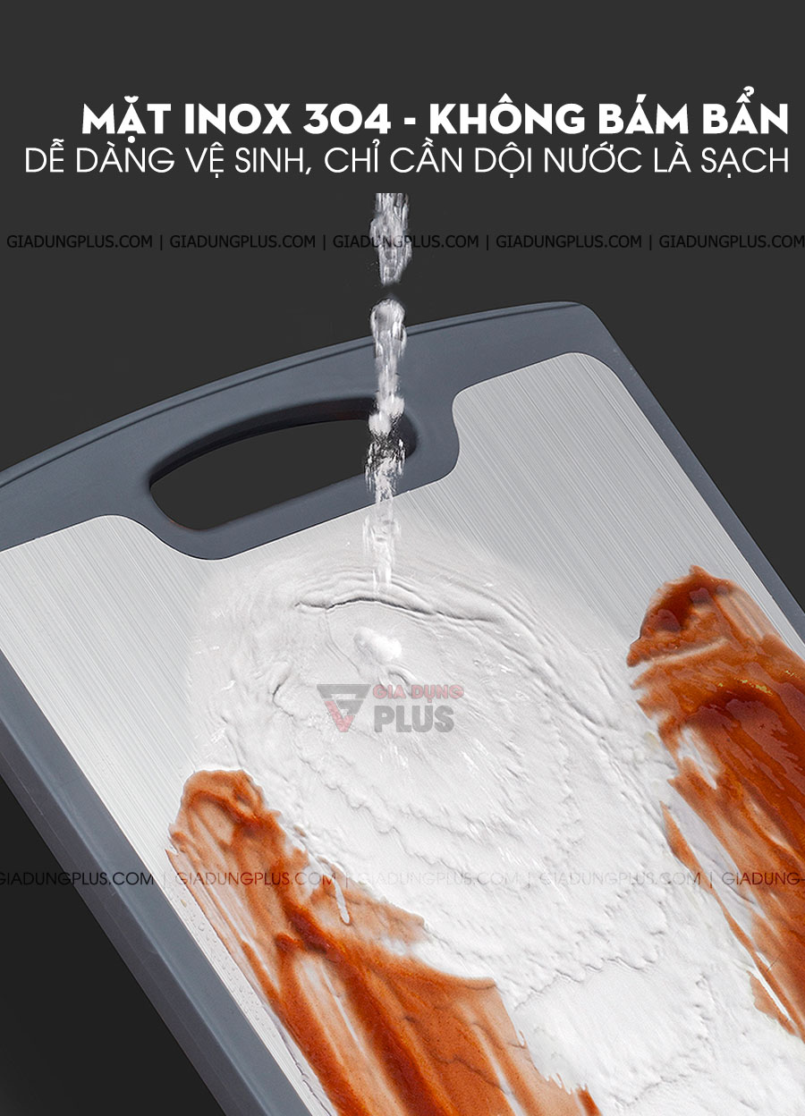 Thớt hai lớp gỗ mun nguyên tấm & INOX 304 cao cấp Jianxia | Mặt INOX chống bám bẩn, dễ dàng rửa sạch với nước