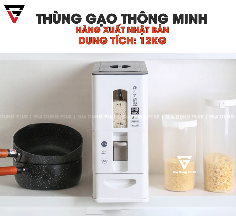 Hộp Gạo Thông Minh Xuất Nhật 12KG Nhựa ABS | Kín, Chống Ẩm, Chống Côn Trùng | JIANXIA