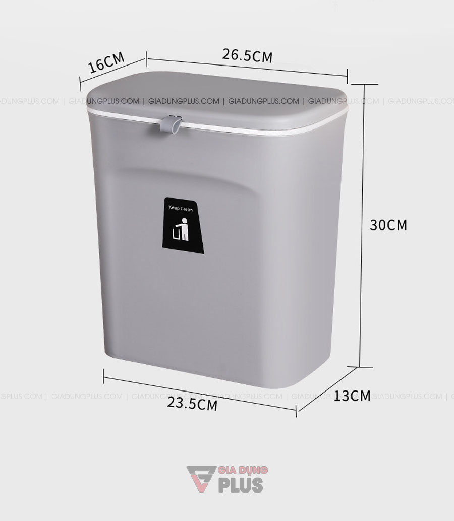 Thùng rác kẹp cánh tủ có nắp trượt đậy kín thông minh | Kích thước sản phẩm