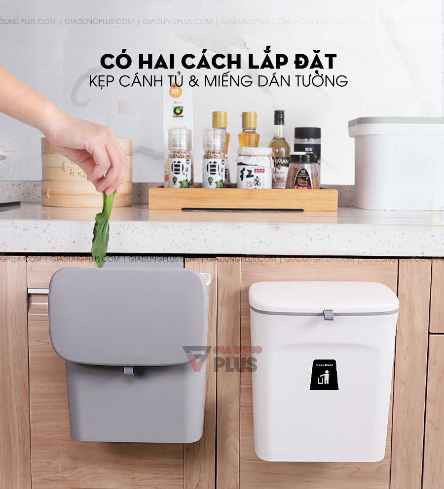 Thùng rác kẹp cánh tủ có nắp trượt đậy kín thông minh | Có hai cách lắp đặt để khách hàng lựa chọn