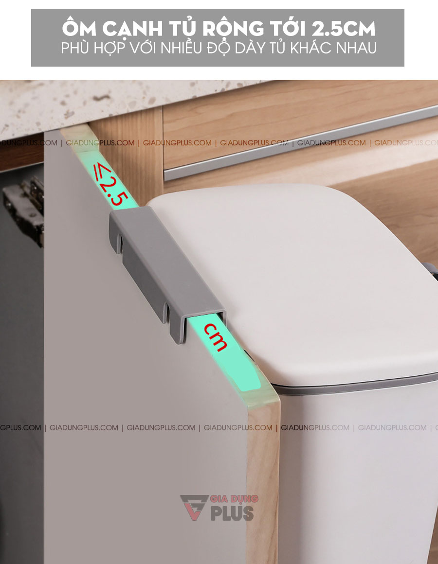 Thùng rác kẹp cánh tủ có nắp trượt đậy kín thông minh | Phù hợp với nhiều loại cánh cửa tủ với vòng ôm tới 2.5cm