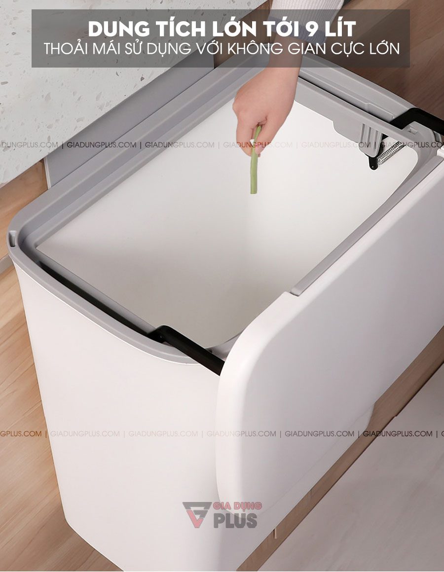 Thùng rác kẹp cánh tủ có nắp trượt đậy kín thông minh | Dung tích lớn tới 9L giúp bạn đựng cả thế giới rác trong nó